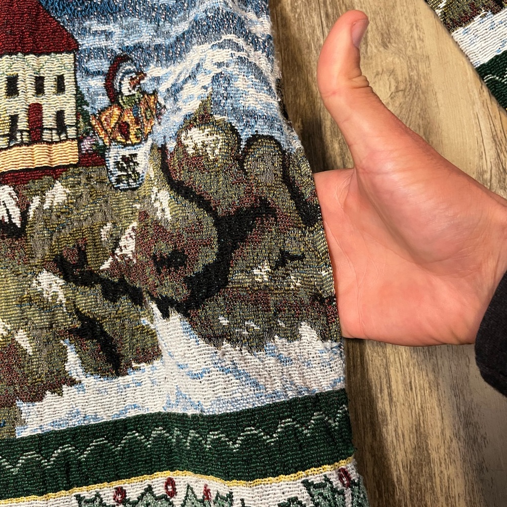 VTG 90s Blair Holiday Lighthouse Snowman Tapestry Jacket Nautical Anchor Medium - Picture 12 of 14
